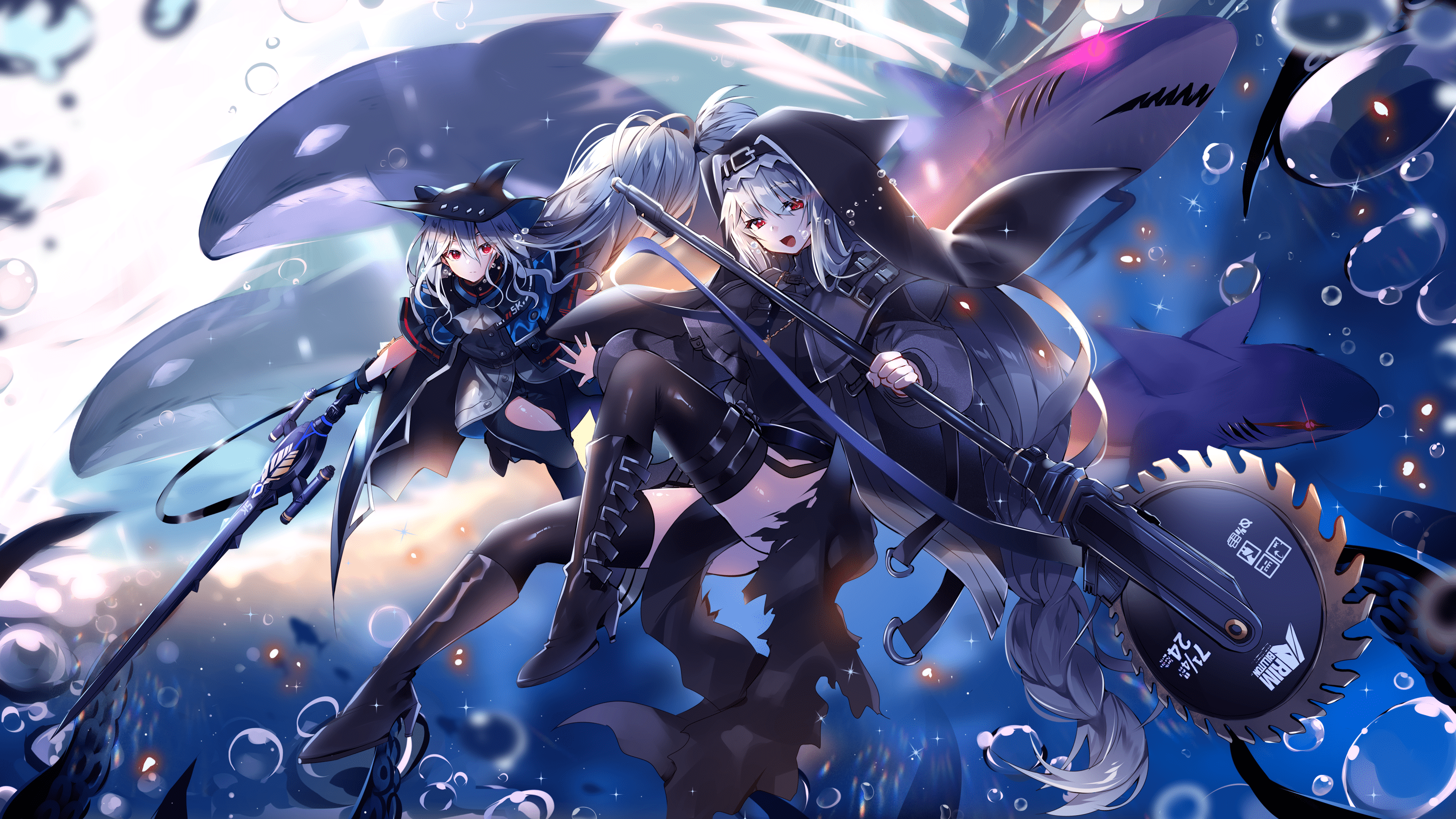 3000x1688 skadi and specter (arknights) drawn
