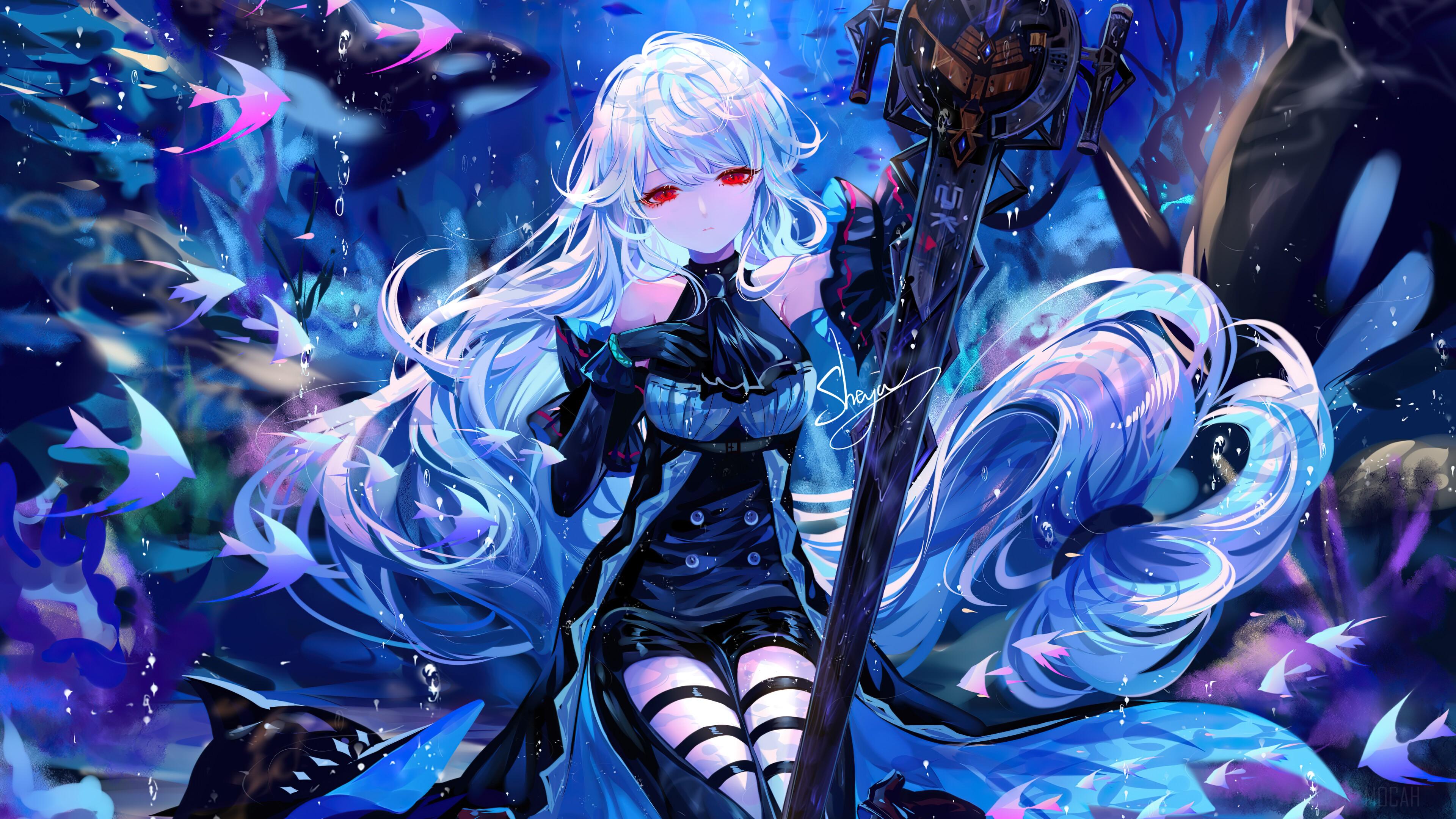 3840x2160 Sword, Underwater, Skadi, Arknights, Anime Girls, Video Game 4k Gallery HD Wallpaper