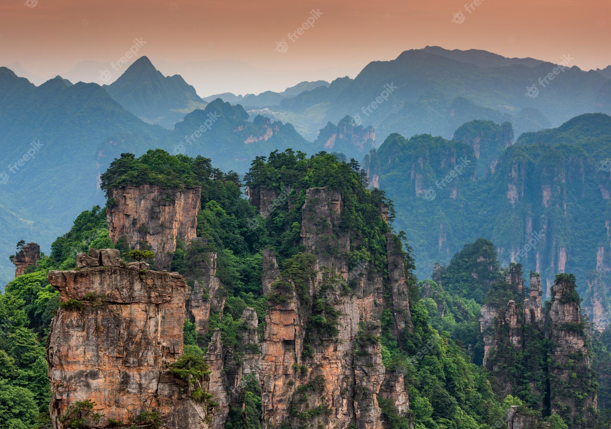 2000x1405 Premium Photo. Zhangjiajie national forest park at sunset wulingyuan hunan china
