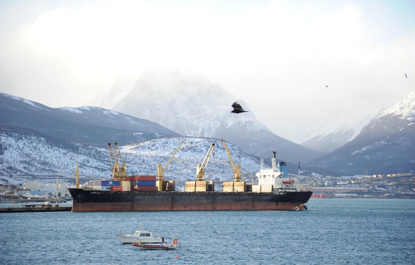 1332x850 Wallpaper Sun, Mountain, Argentina, Snow, Sea, Patagonia, Ship, Eagles, Ushuaia image for desktop, section пейзажи