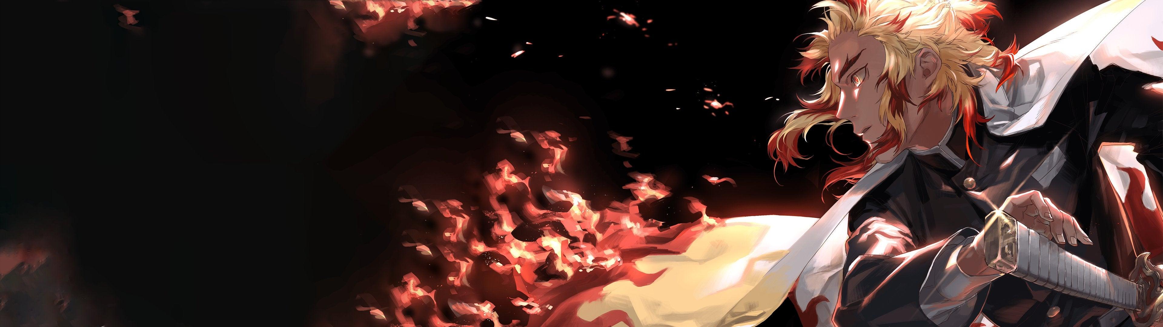 3840x1080 Demon Slayer Dual Monitor Wallpaper
