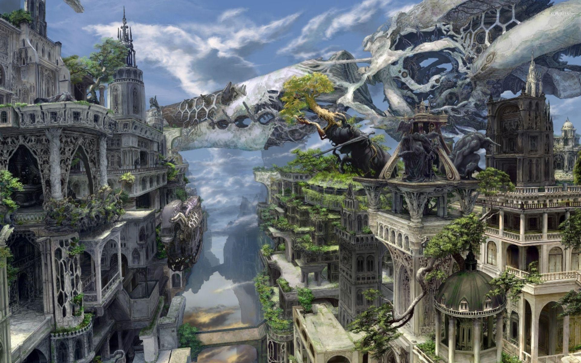 1920x1200 Overgrown white city wallpaper wallpaper - Paisagem fantasia, Paisagem da cidade, Papel de parede da cidade