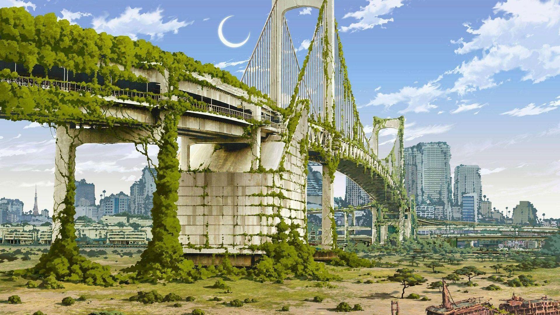 1920x1080 Bridge in New York City overgrown greenery Desktop wallpaper 1600x900