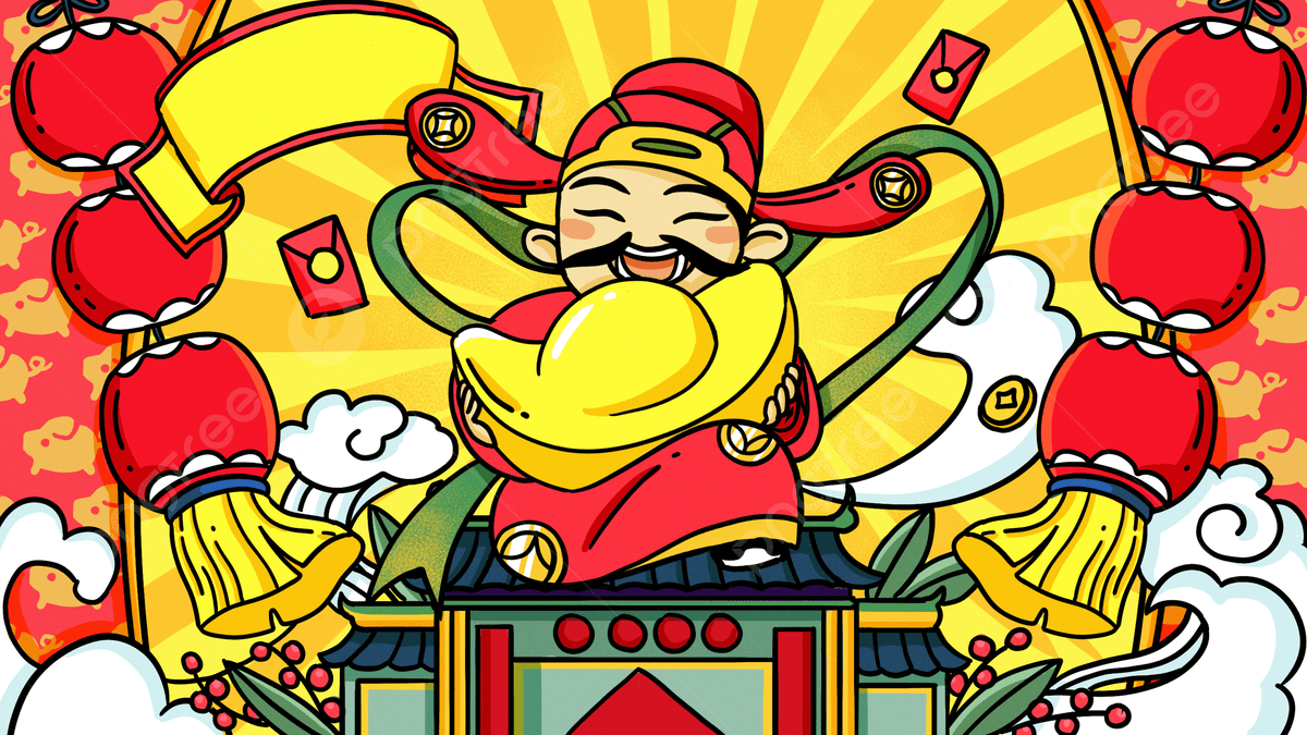 1200x675 Hand Painted Chinese Style Wealth God Of Wealth Background, Ingots, Lee Is, Lantern Background Image And Wallpaper for Free Download
