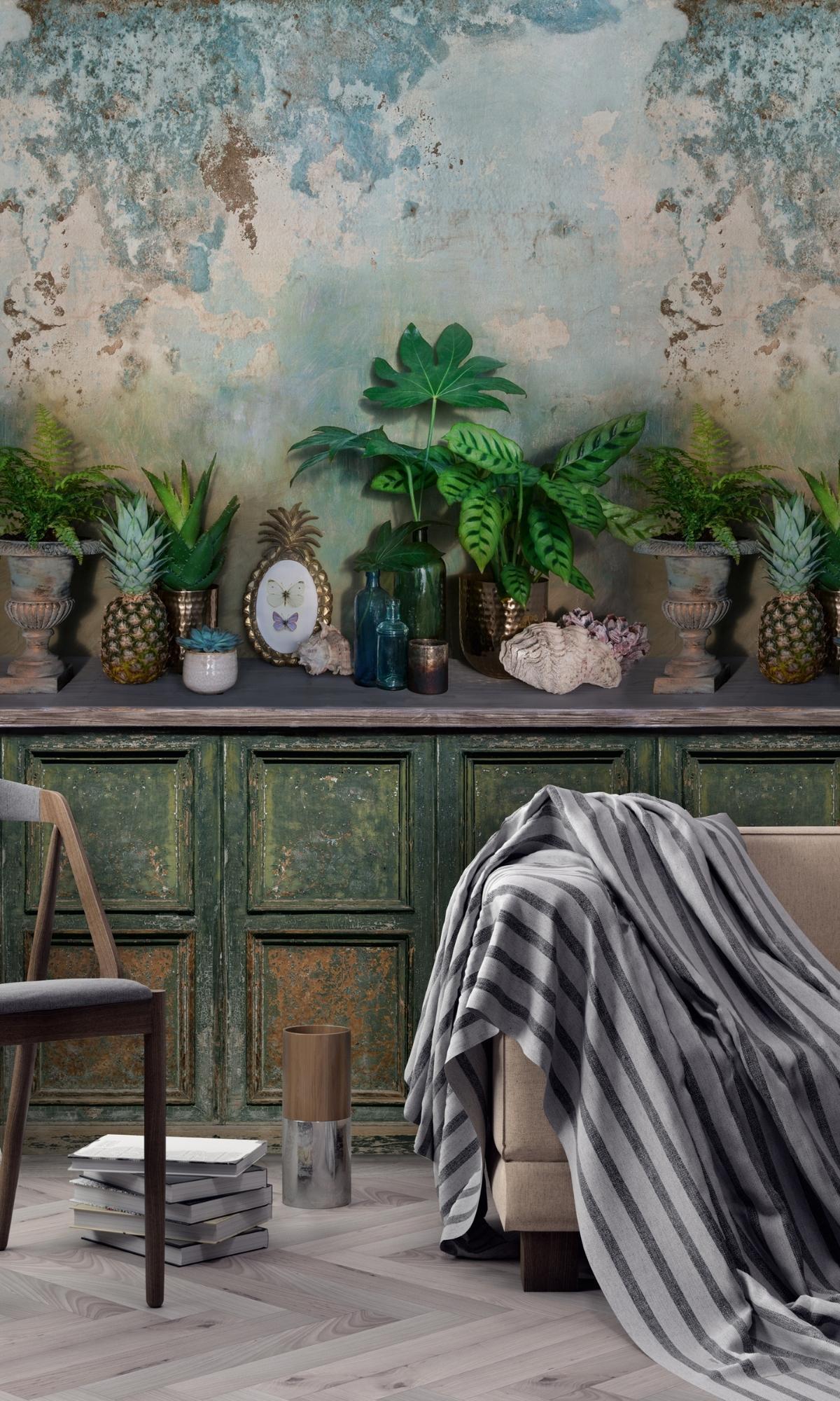 1200x2000 Green Rustic Concrete Digital Wallpaper RM2040
