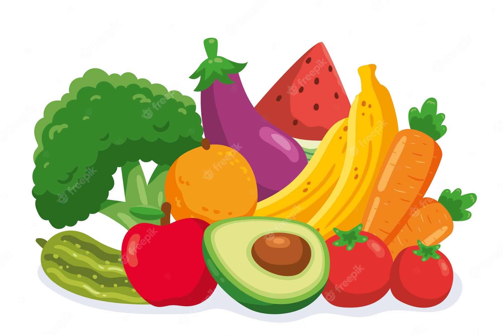 2000x1333 Fruits Vegetables Cartoon Image