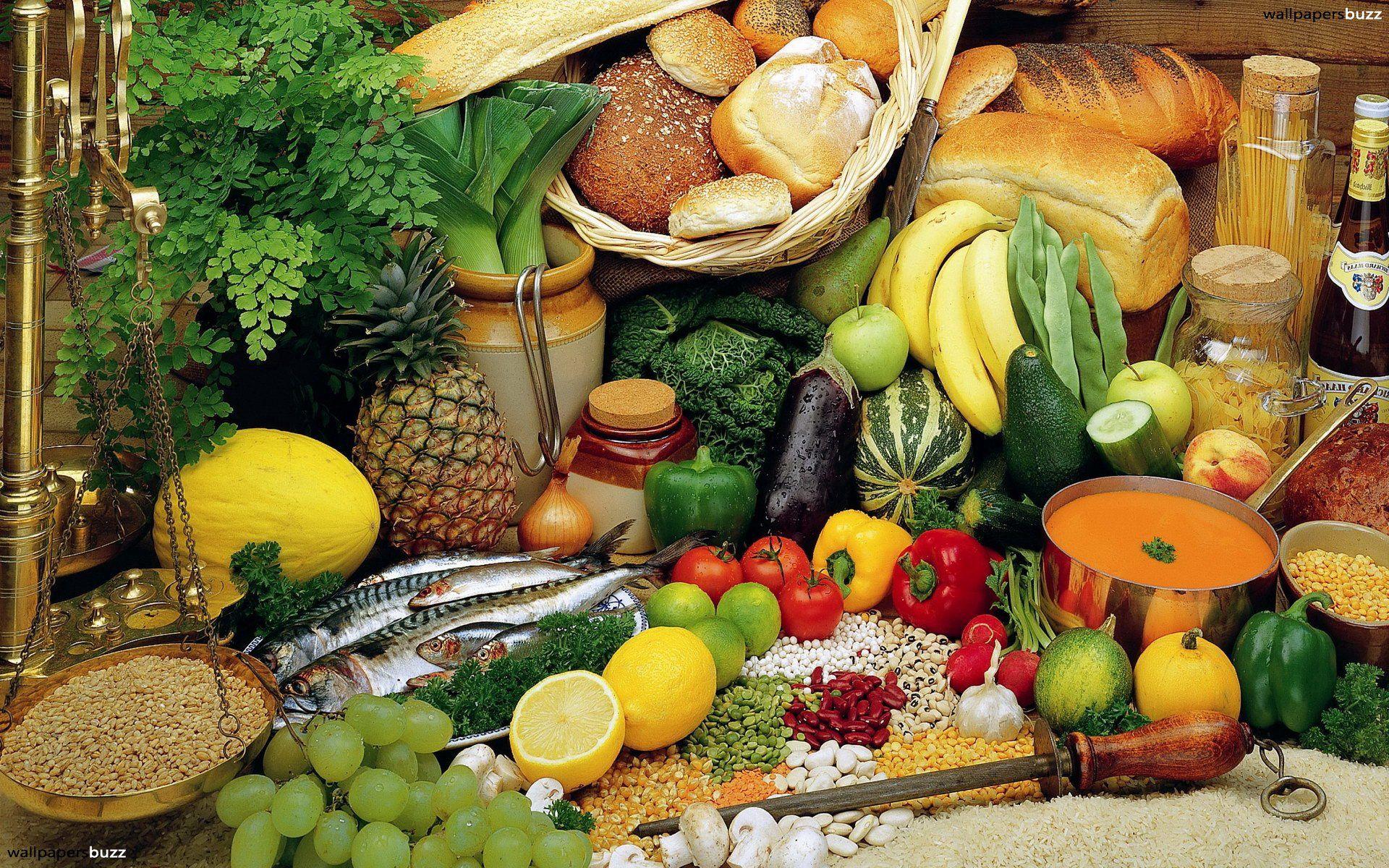 1920x1200 Download wallpaper 1920x1200 bread, vegetables, fruit, allsorts, fish, groats HD background