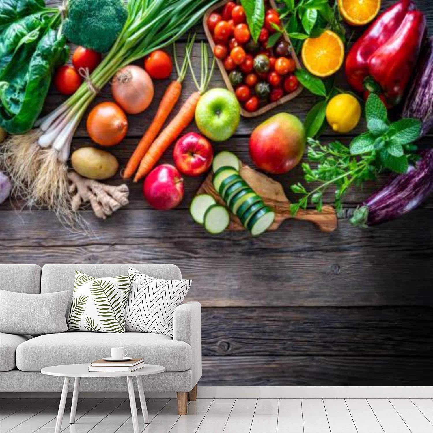1500x1500 Peel and Stick Wallpaper Fruits and Vegetables Vegetarian Food on Rustic Wood Board Self Adhesive Removable and Contact Paper for Room Home Bedroom Living Room Decoration Mural Wall Paper
