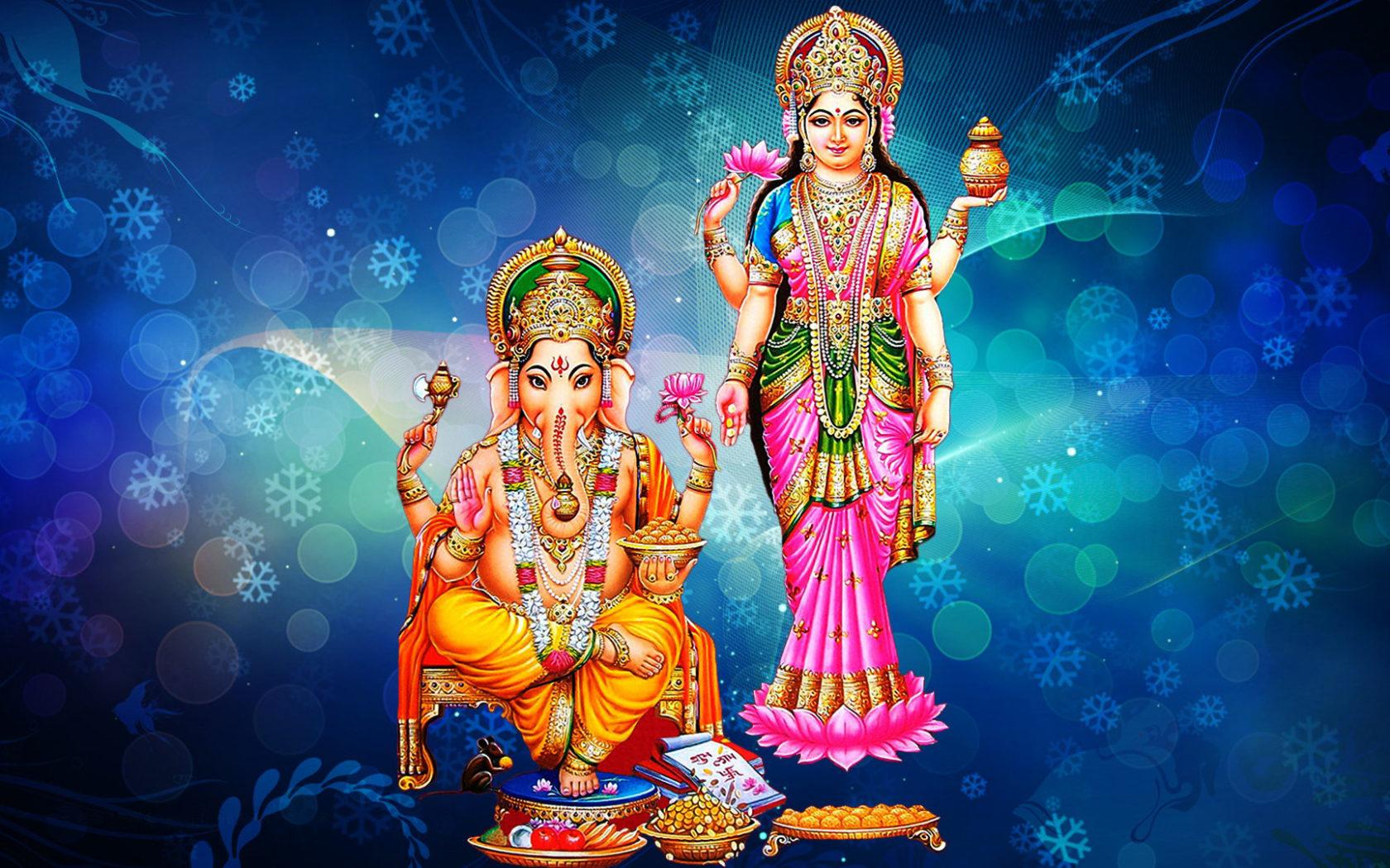 1680x1050 Goddess Laxmi And Lord Ganesh Blue Decorative Background With Snowflakes HD Wallpaper 1920x1080 :