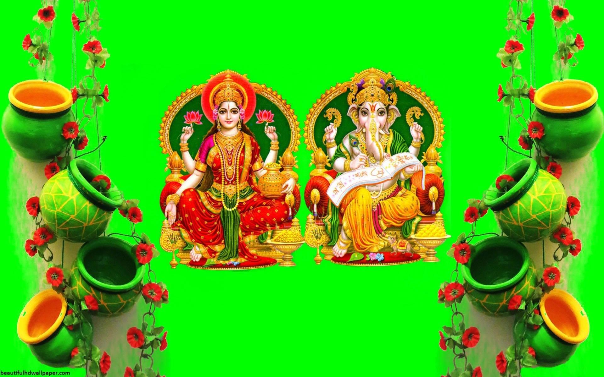 1920x1200 Download Goddess Lakshmi Ganesh Green Aesthetic Pots HD Wallpaper