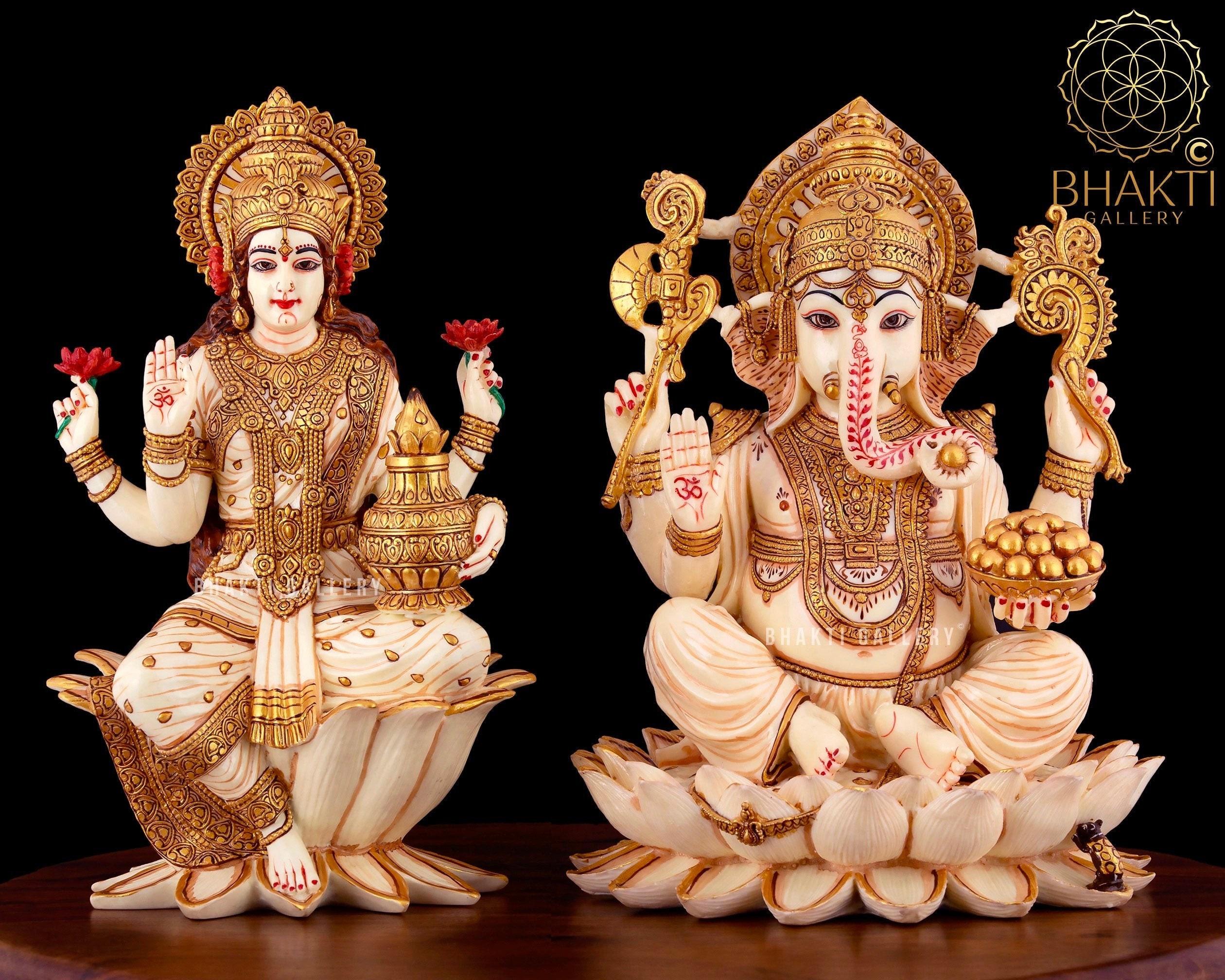 2520x2016 Lakshmi Ganesh Statue 31 Cm Hand Painted Dust Marble Lakshmi