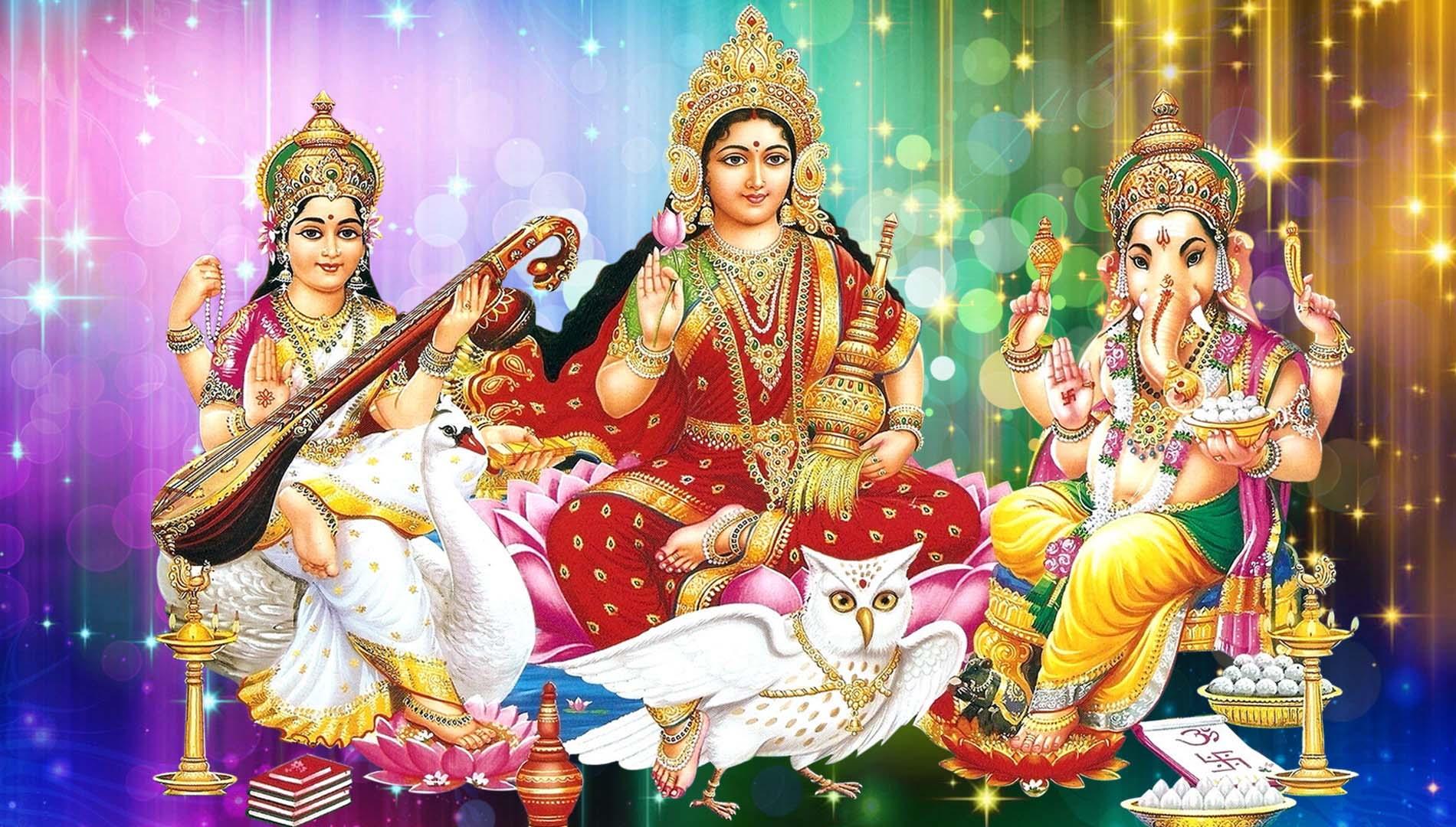 1900x1080 Lakshmi Ganesh Saraswati Desktop Wallpaper HD HD Wallpaper