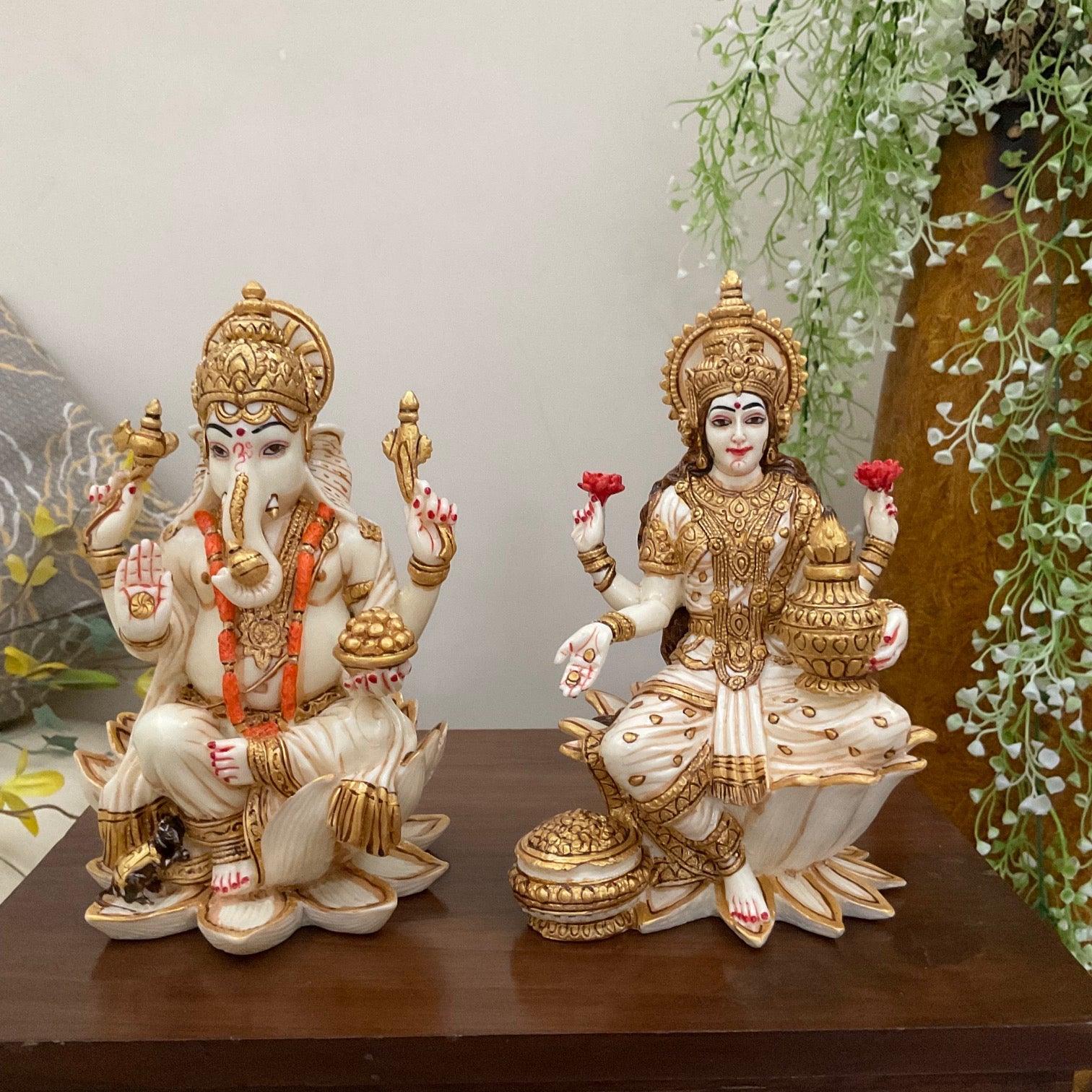 1512x1512 Lakshmi Ganesha Marble Dust Idol. Hindu God Statue. Crafts N Chisel