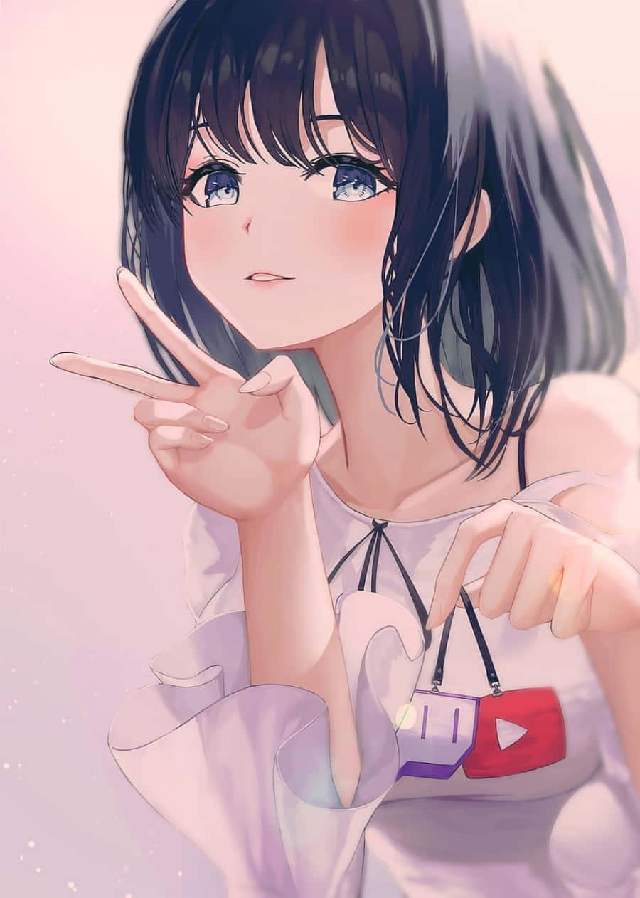 900x1262 Download Girly Cute Anime Doing Peace Sign Wallpaper