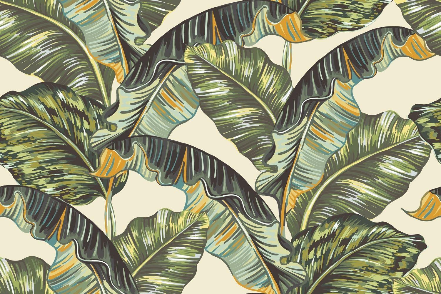 1500x1000 Vintage Banana Leaf Pattern Wallpaper Mural • Wallmur®