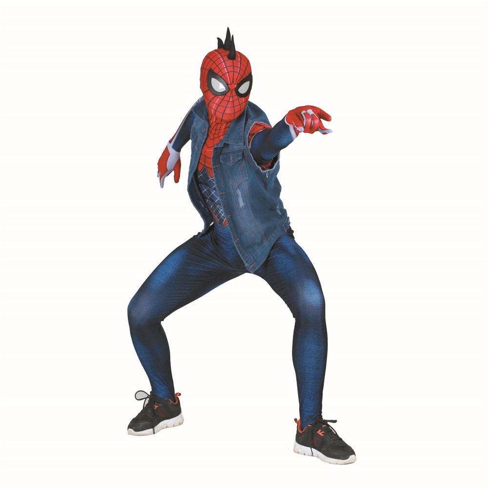 1000x999 Adult Kids SPIDER PUNK Hobie Brown Cosplay Costume Zentai Spiderman Superhero Bodysuit Suit Jumpsuits _