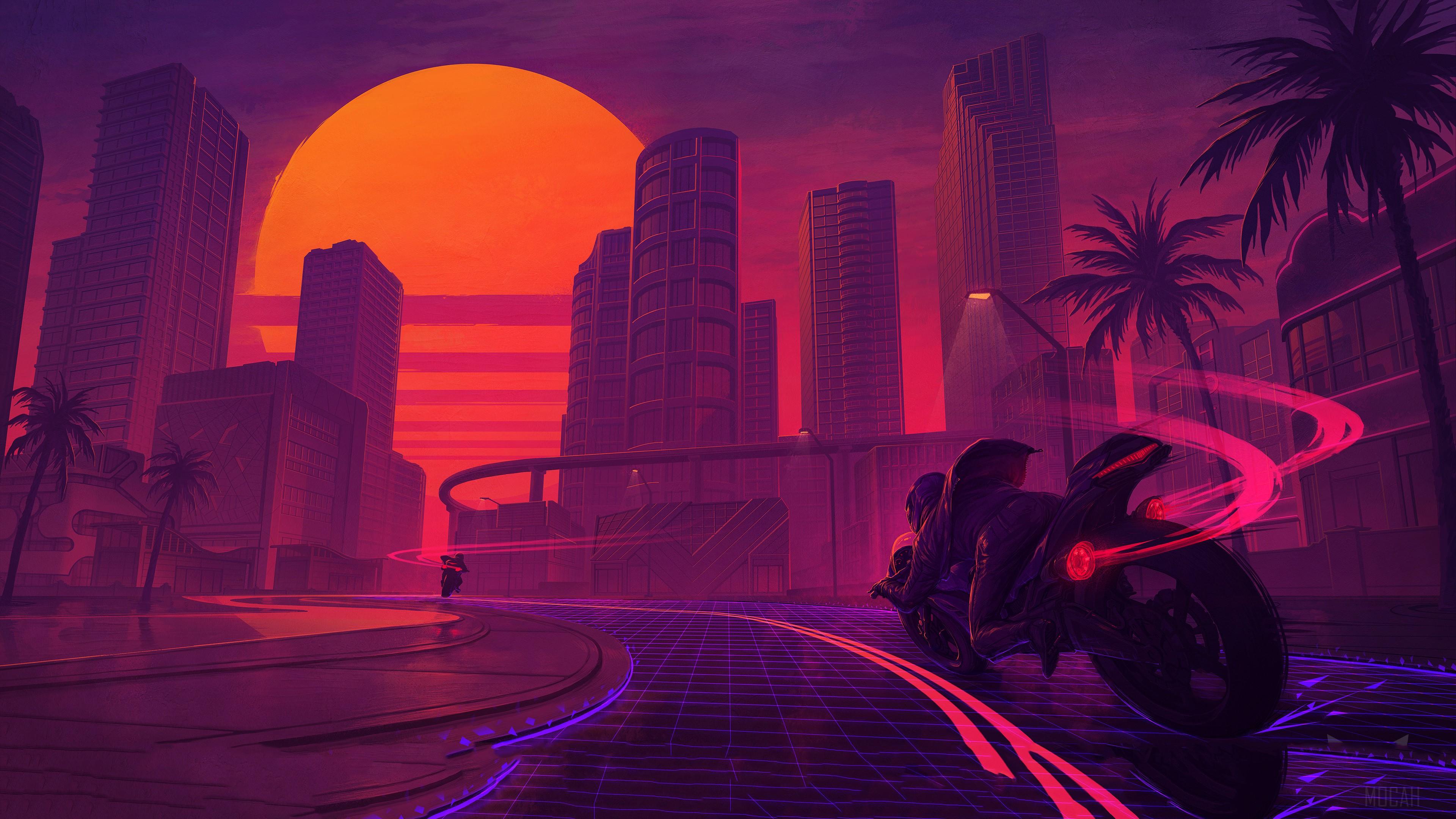 3840x2160 Neon City Cyber Bike 4k Gallery HD Wallpaper