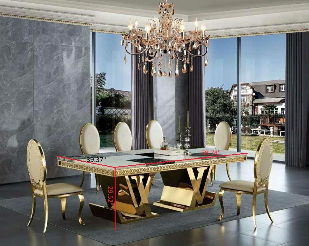 1000x799 Luxurious Contemporary Marble Top Gold Stainless Steel Dining Table Furniture Store