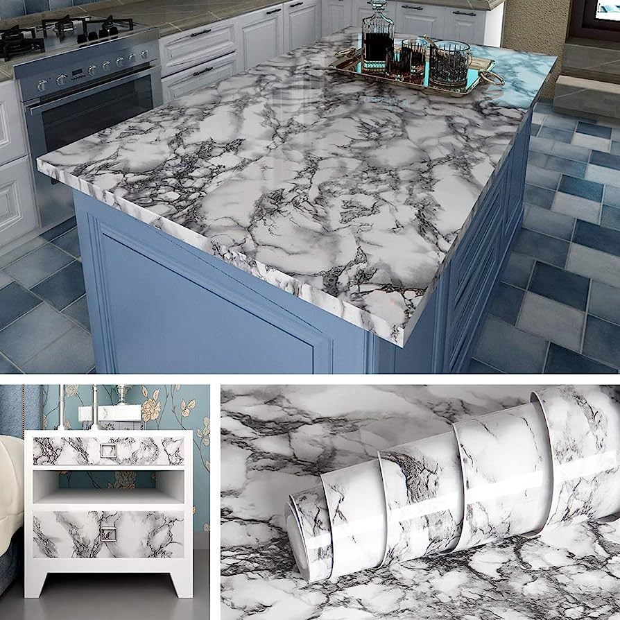 894x894 Livelynine Marble Wall Paper Kitchen Countertop Peel and Stick Wallpaper Marble Contact Paper Self Adhesive Vinyl Wrap for Bathroom Counter Dining Table Desk Furniture Counter Top Covers 15.8x78.8 in