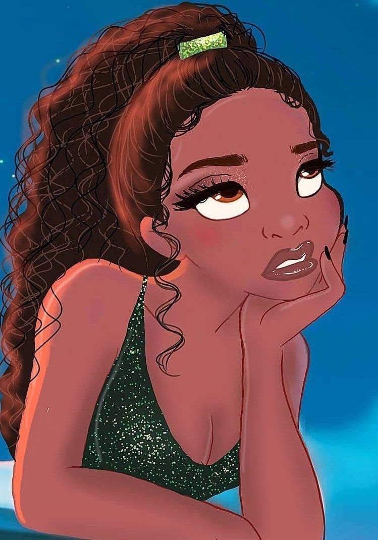 749x1070 Download Adorable Cartoon Depiction of a Curious Black Girl Wallpaper