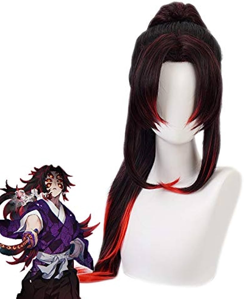 817x1000 Amazon.com : Junww Demon Slayer Kimetsu no Yaiba Kokushibou Michikatsu Tsugikuni Yoriichi Ponytail Wig Cosplay Costume Heat Resistant Hair Wigs : Beauty & Personal Care