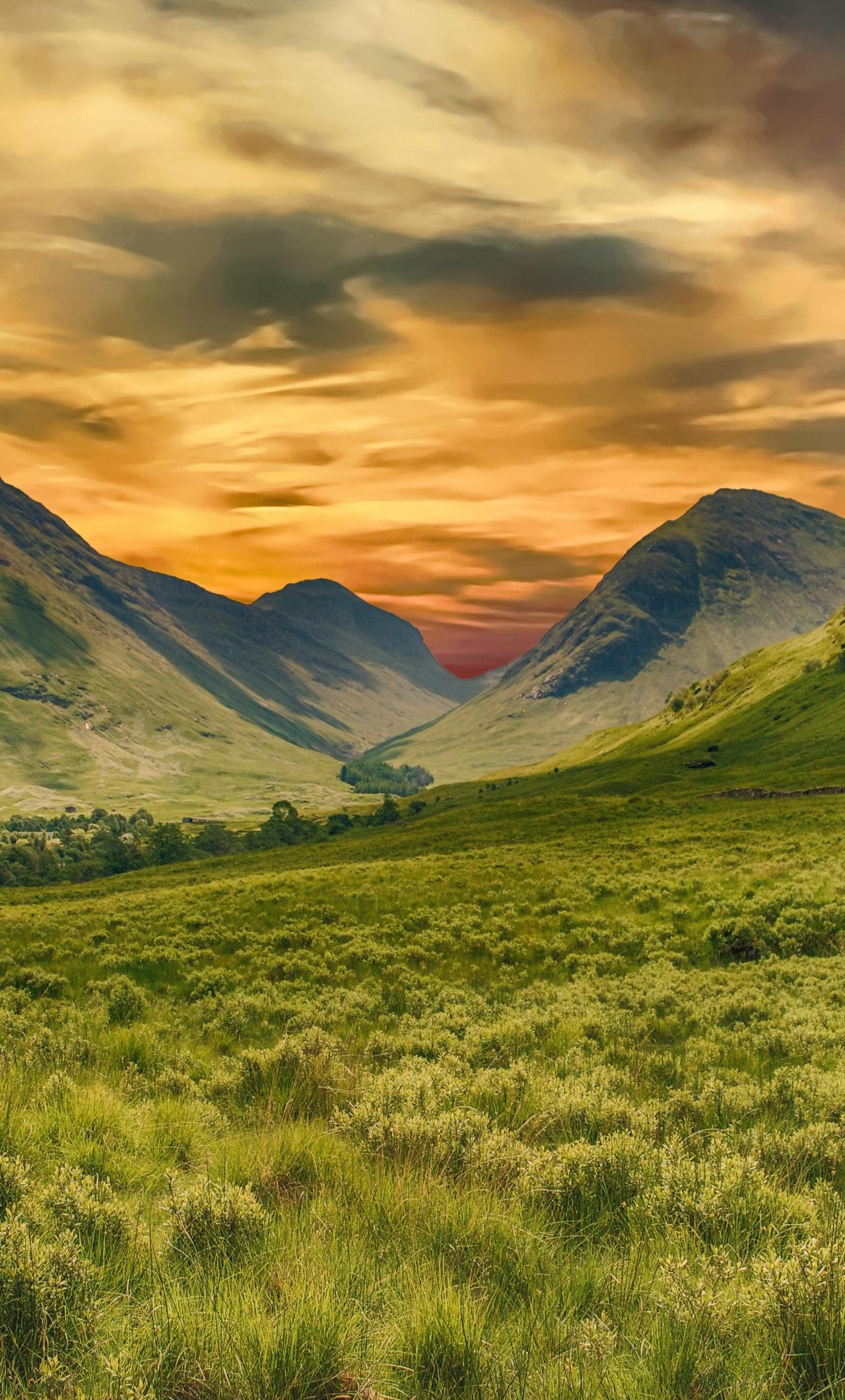 1280x2120 Download wallpaper 1280x2120 landscape, green, mountains, cloudy day, sunset, iphone 6 plus, 1280x2120 HD background, 17081
