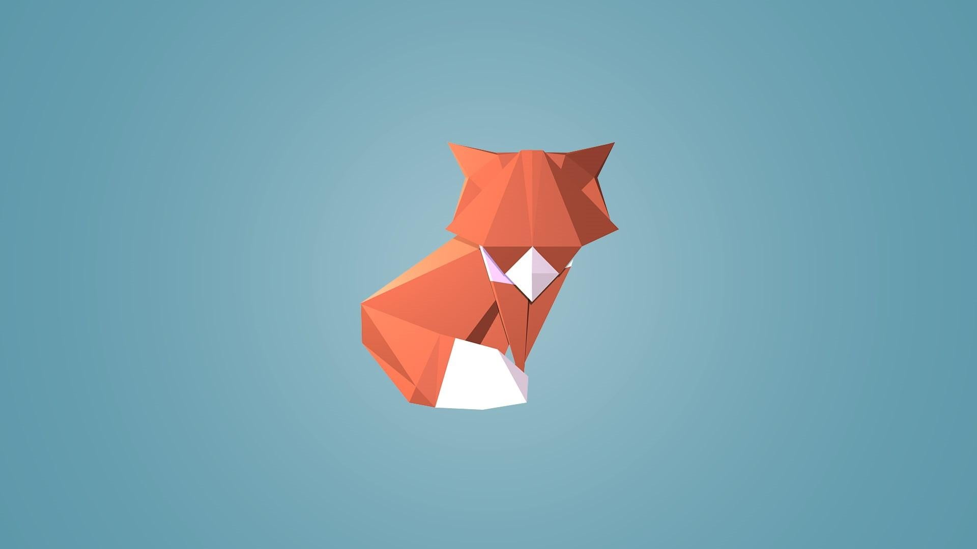 1920x1080 Wallpaper / animals, geometry, low poly, fox, simple background, 1080P, triangle, digital art, blue background free download