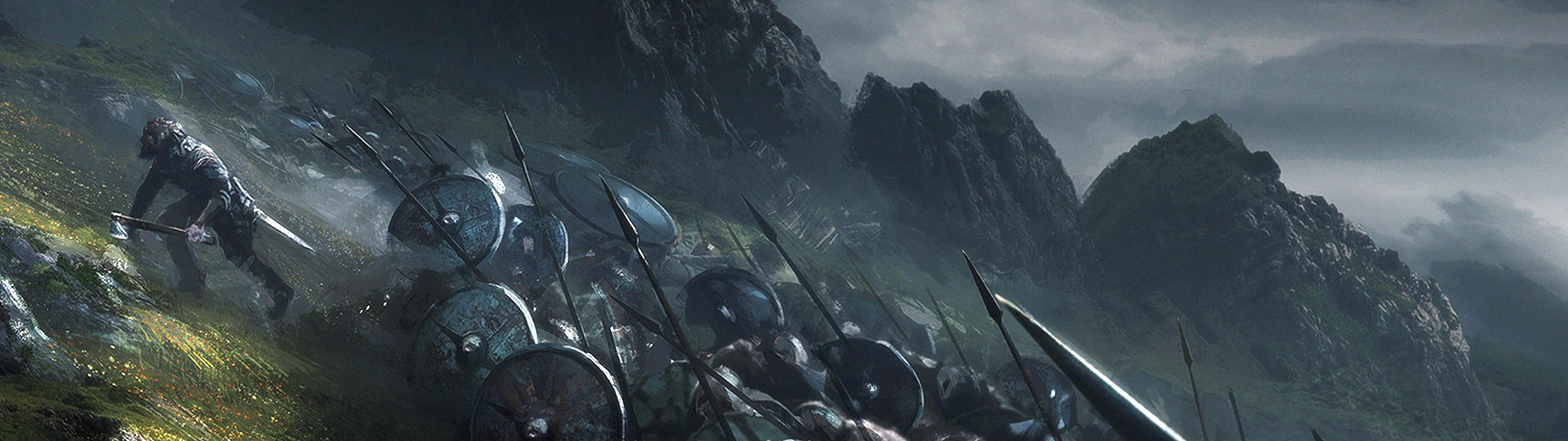 7680x2160 Viking Fantasy Army 4K Wallpaper