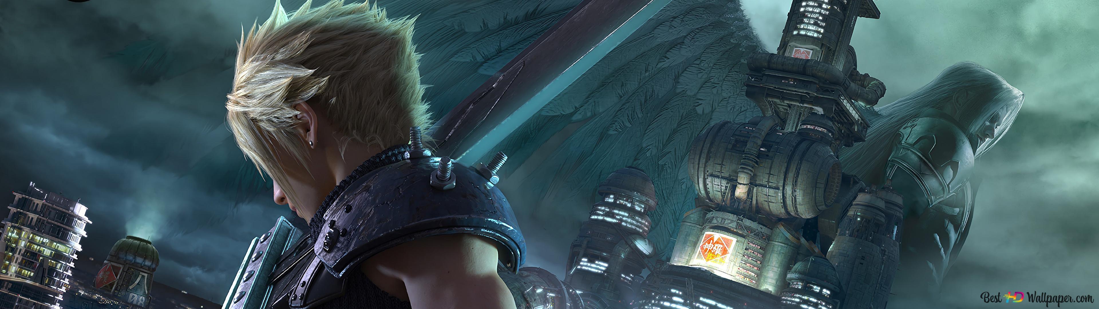 3840x1080 Cloud Vs. Sephiroth Fantasy VII Remake (FF7) 4K wallpaper download