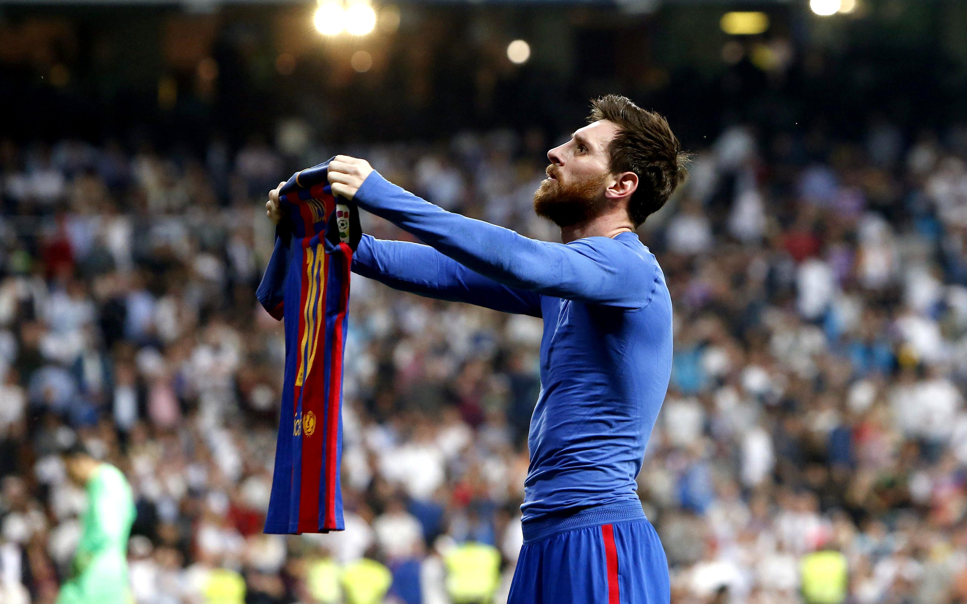 3840x2400 Download Wallpaper Lionel Messi, Barcelona FC, Shows T Shirt, Football, Spain, 4k, Leo Messi, La Liga For Desktop With Resolution 3840x2400. High Quality HD Picture Wallpaper