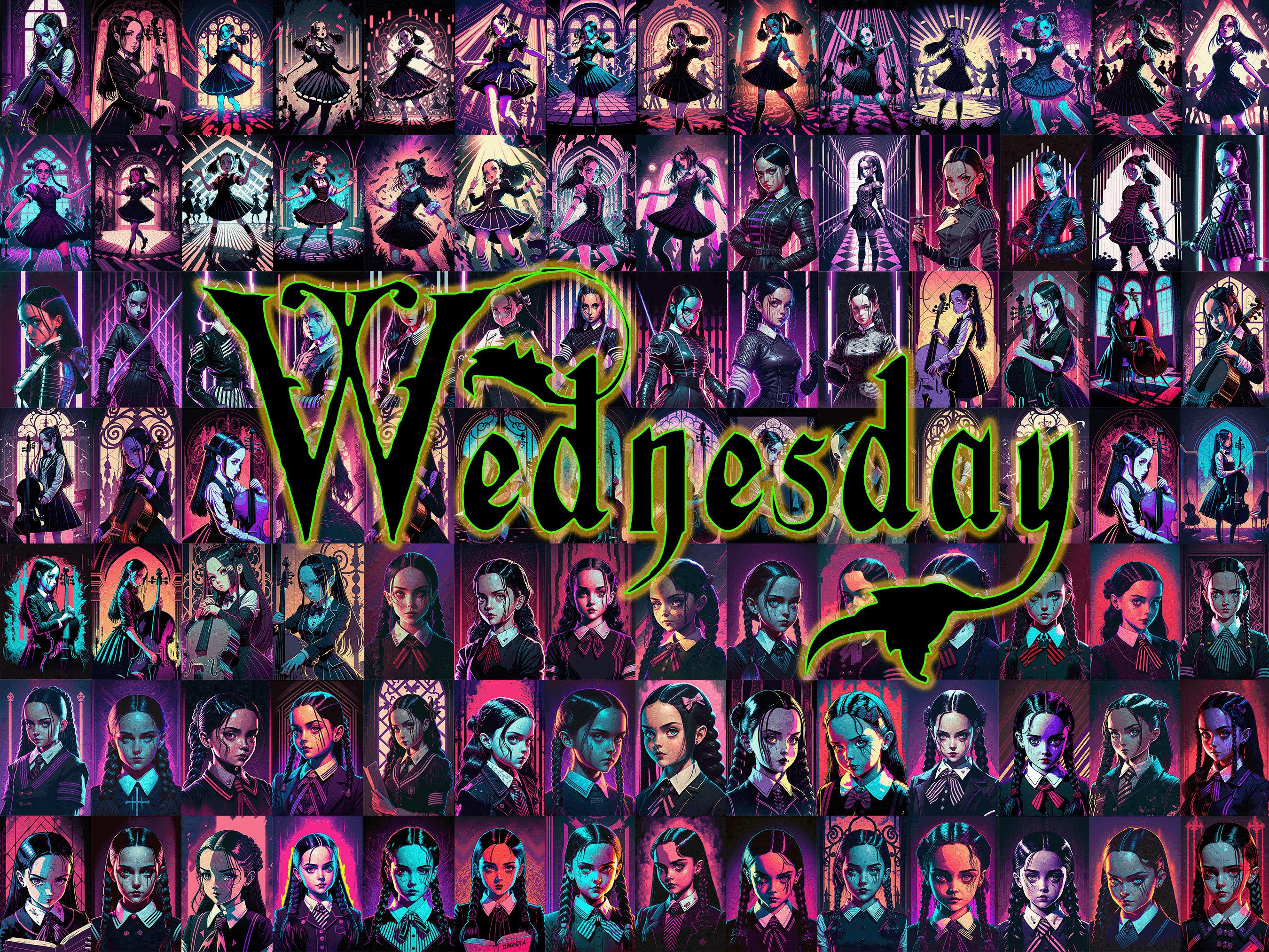 2700x2025 Wednesday Addams Wall Collage Kit 101 PCS Synthwave Gothic