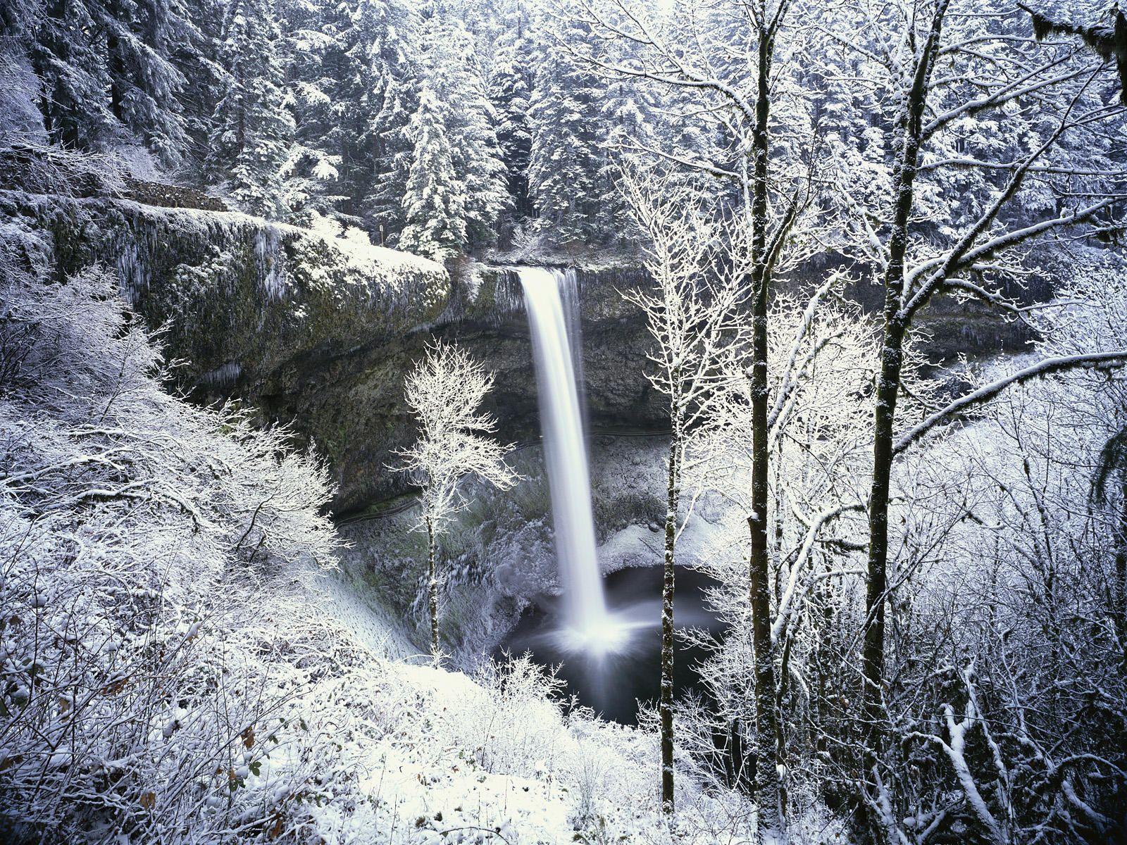 1600x1200 Silver Falls State Park. Wintry Waterfall Silver Falls State Park