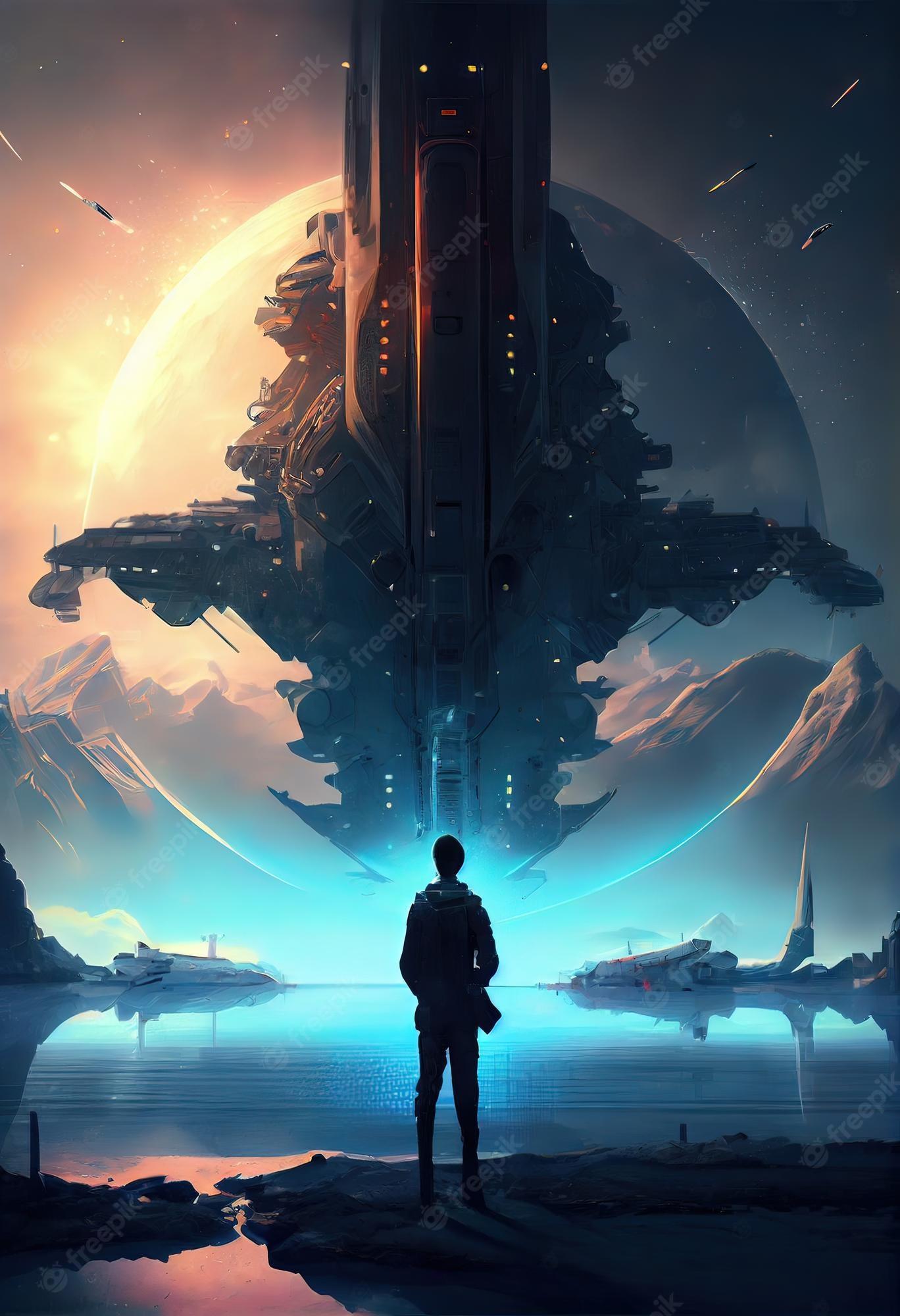 1368x2000 Premium Photo. Generative ai illustration of amazing science fiction wallpaper digital art scifiction space ship universal halo