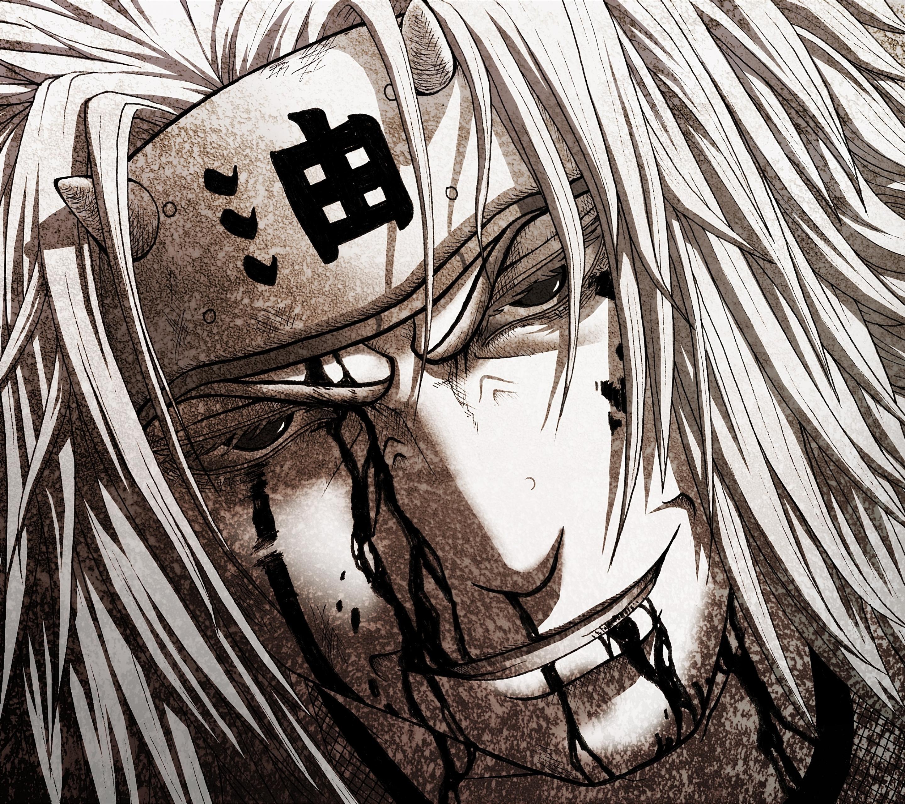 2880x2560 HD desktop wallpaper: Anime, Naruto, White Hair, Jiraiya (Naruto), Wound download free picture