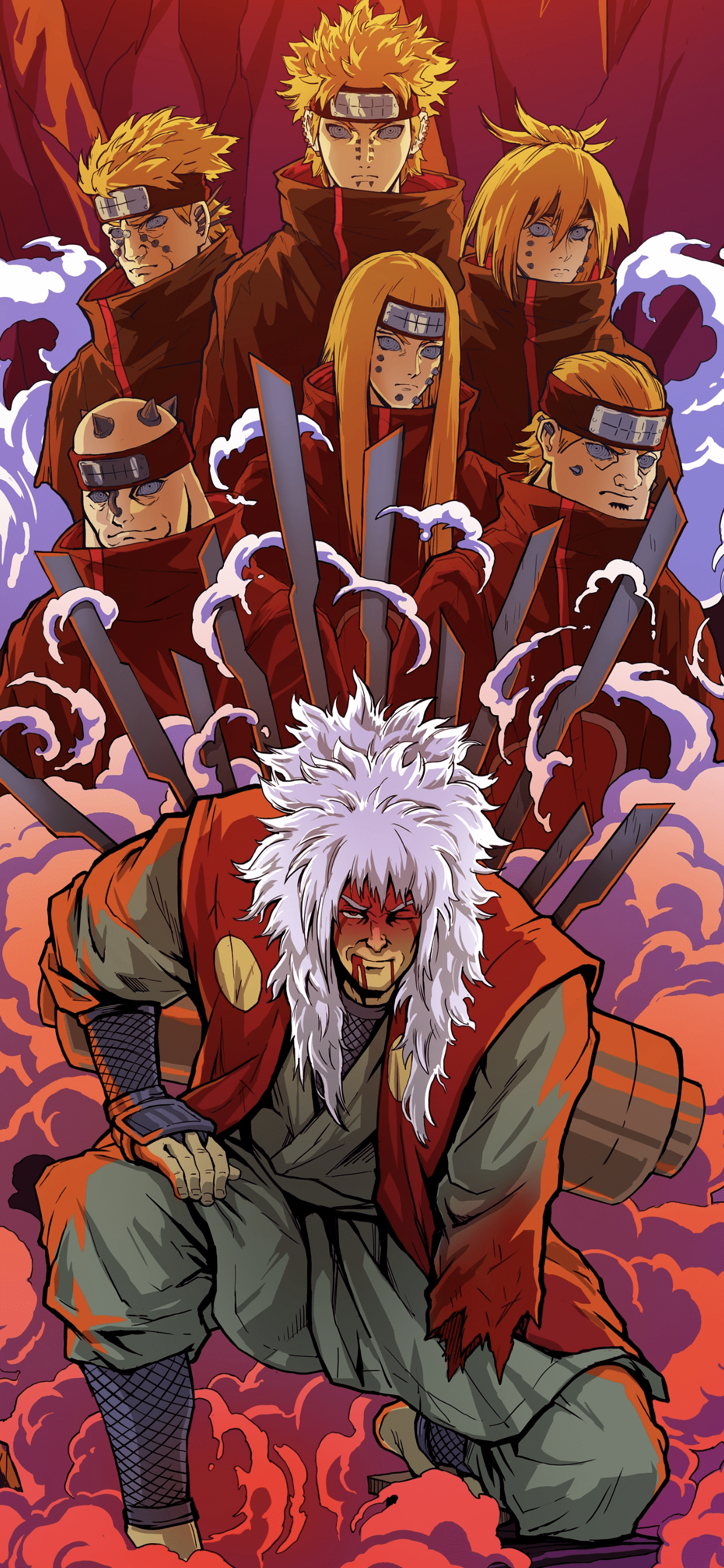 1284x2778 Jiraiya vs Pain fanart by Nikifilini {naruto wallpaper}