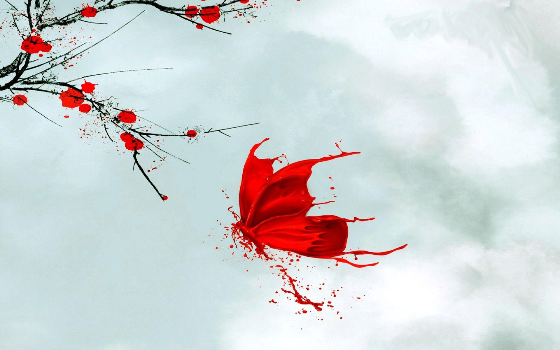 1920x1200 Red Butterfly Flowers Japanese desktop PC and Mac wallpaper