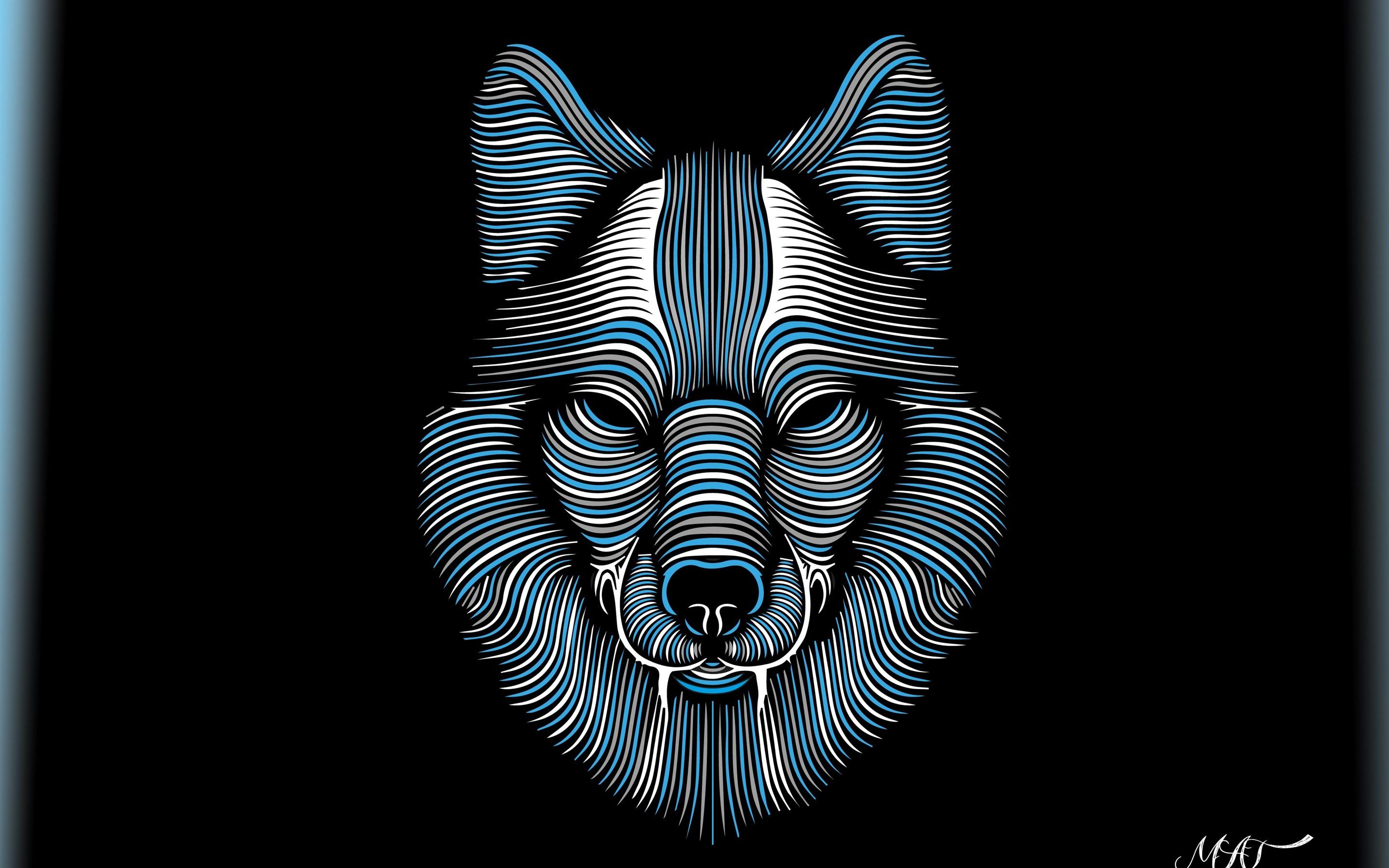 2880x1800 Fonds d'écran Visage de loup abstrait, lignes, fond noir, image créative 2880x1800 HD image
