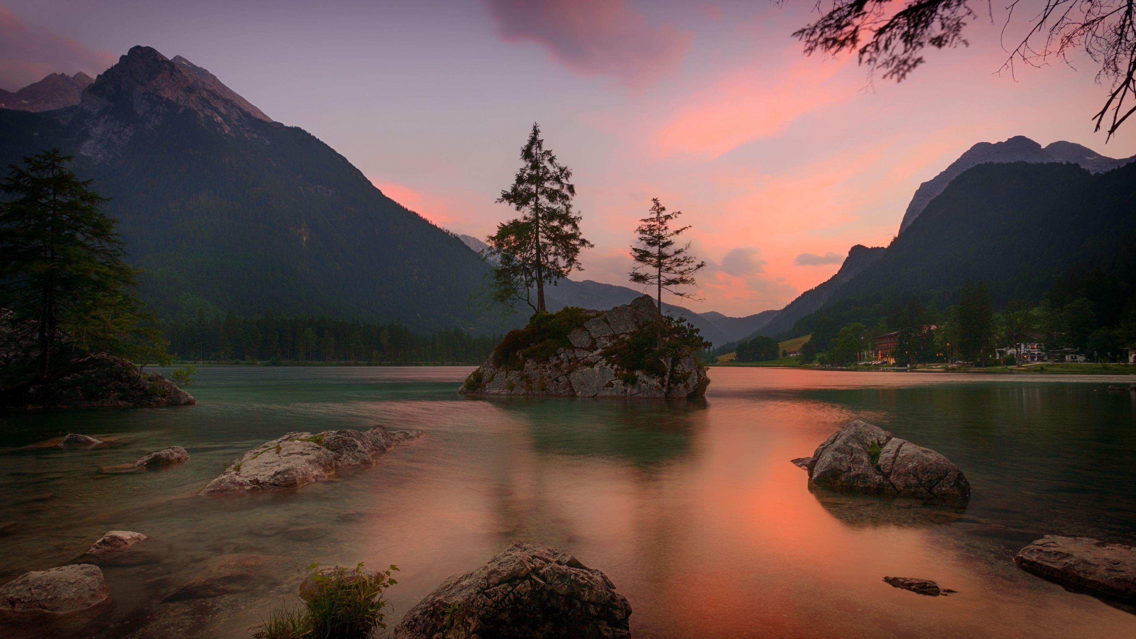 3840x2160 Download wallpaper 3840x2160 lake, rocks, trees, mountains, ramsau bei berchtesgaden, germany 4k uhd 16:9 HD background