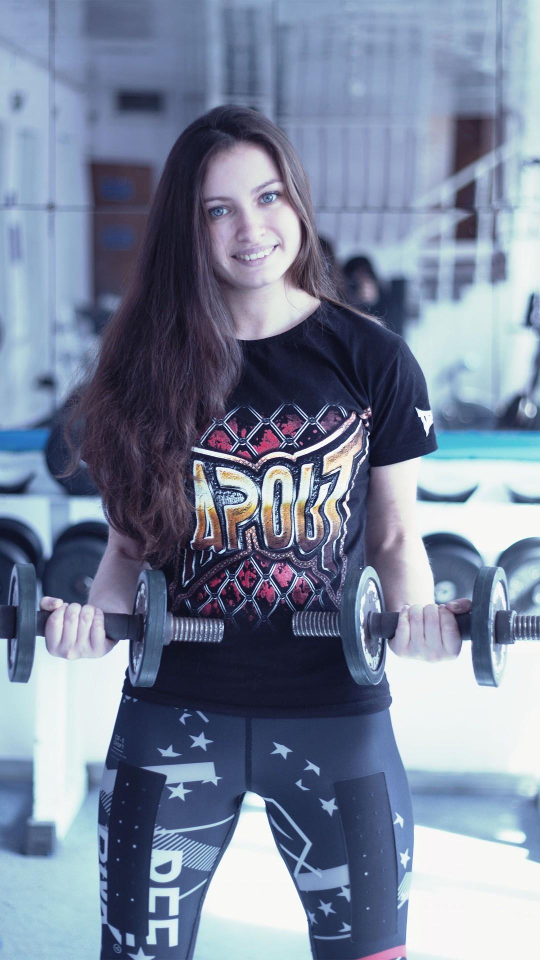 1080x1920 Wallpaper Girl, fitness, exercise, gym, dumbbells, workout, sportswear, motivation, Sport