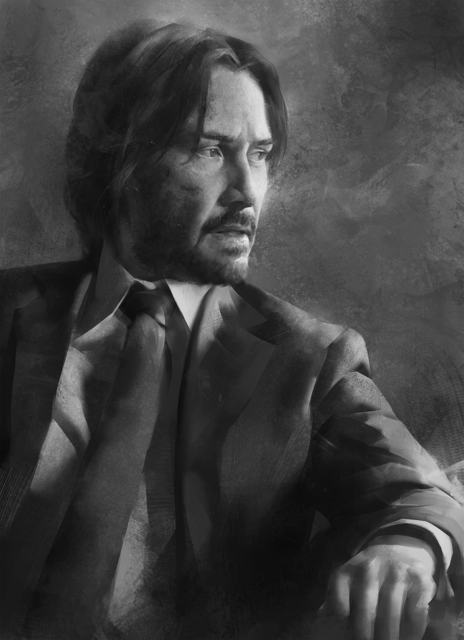 1920x2652 Wallpaper / portrait display, fan art, men, digital art, Looking at the side, celebrity, 2K, Keanu Reeves, actor, John Wick Chapter digital painting, artwork, free download