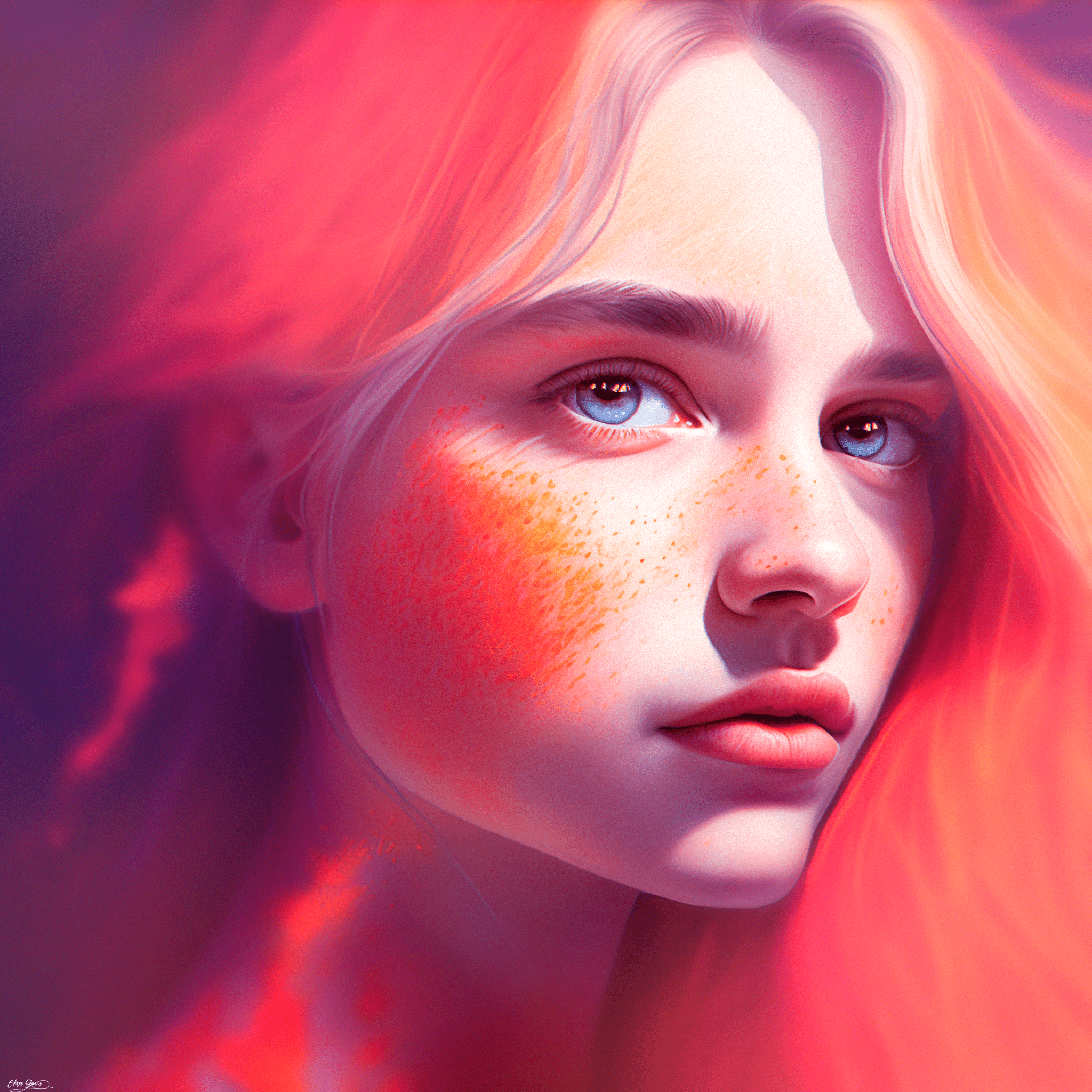 2048x2048 Drawing Women Blue Eyes Blurry Background Character Design Portrait Artwork Painting Artists Oil Pai Wallpaper:2048x2048