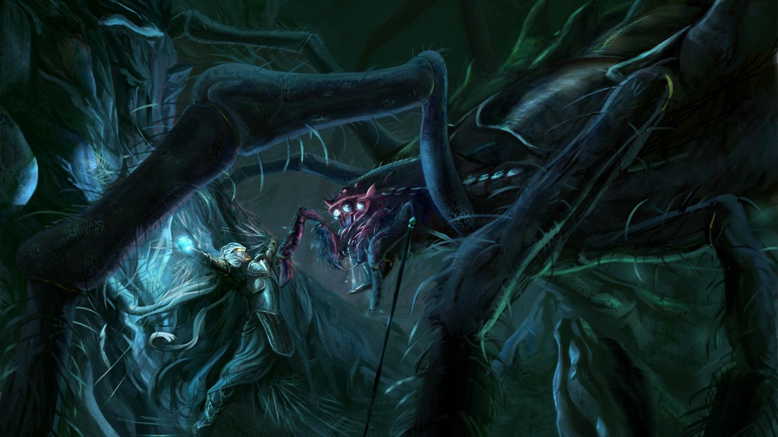 1600x900 Download wallpaper web, spider, art, The Lord of the Rings, John Ronald Reuel Tolkien, Silmarillion, giant, Jossand, morgoth, Morgoth, Ungoliant, section fantasy in resolution 1600x900