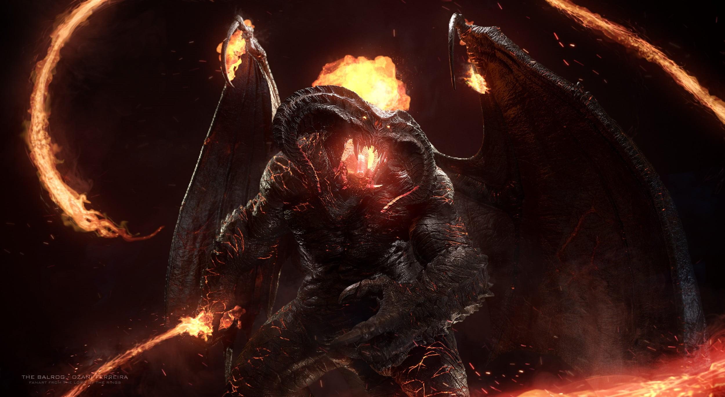 2500x1370 Wallpaper / J. R. R. Tolkien, Melkor, fan art, 1080P, Morgoth, Ungoliant, demon, Balrog free download