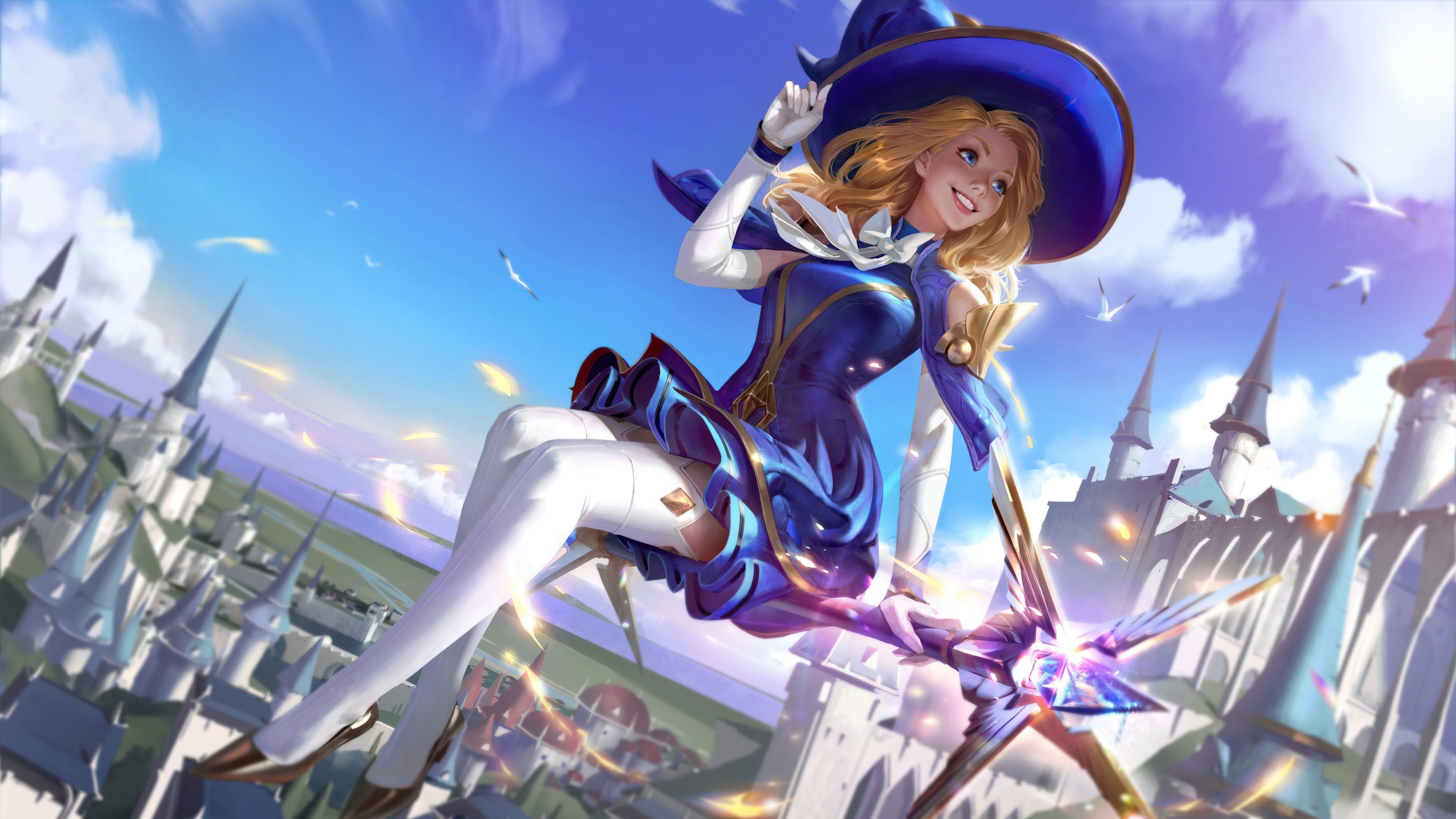 3840x2160 4K, Demacia, Lux Arcadia, Witch, League of Legends, Stockings, Hat Gallery HD Wallpaper