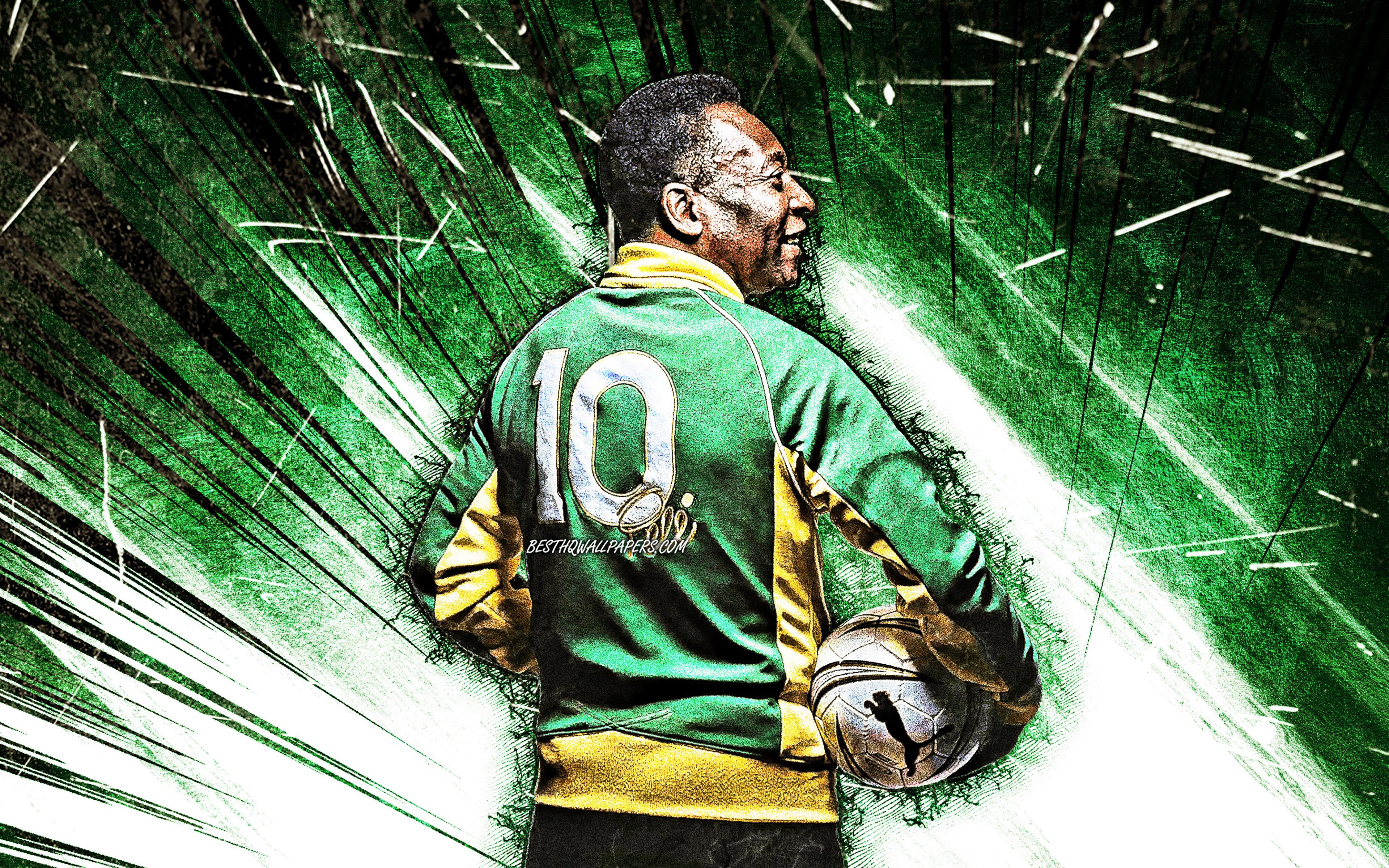 3840x2400 Download wallpaper 4K, Pele, grunge art, football stars, brazilian footballers, Edson Arantes do Nascimento, back view, soccer, Brazil national football team, football legends for desktop with resolution 3840x2400. High Quality HD picture