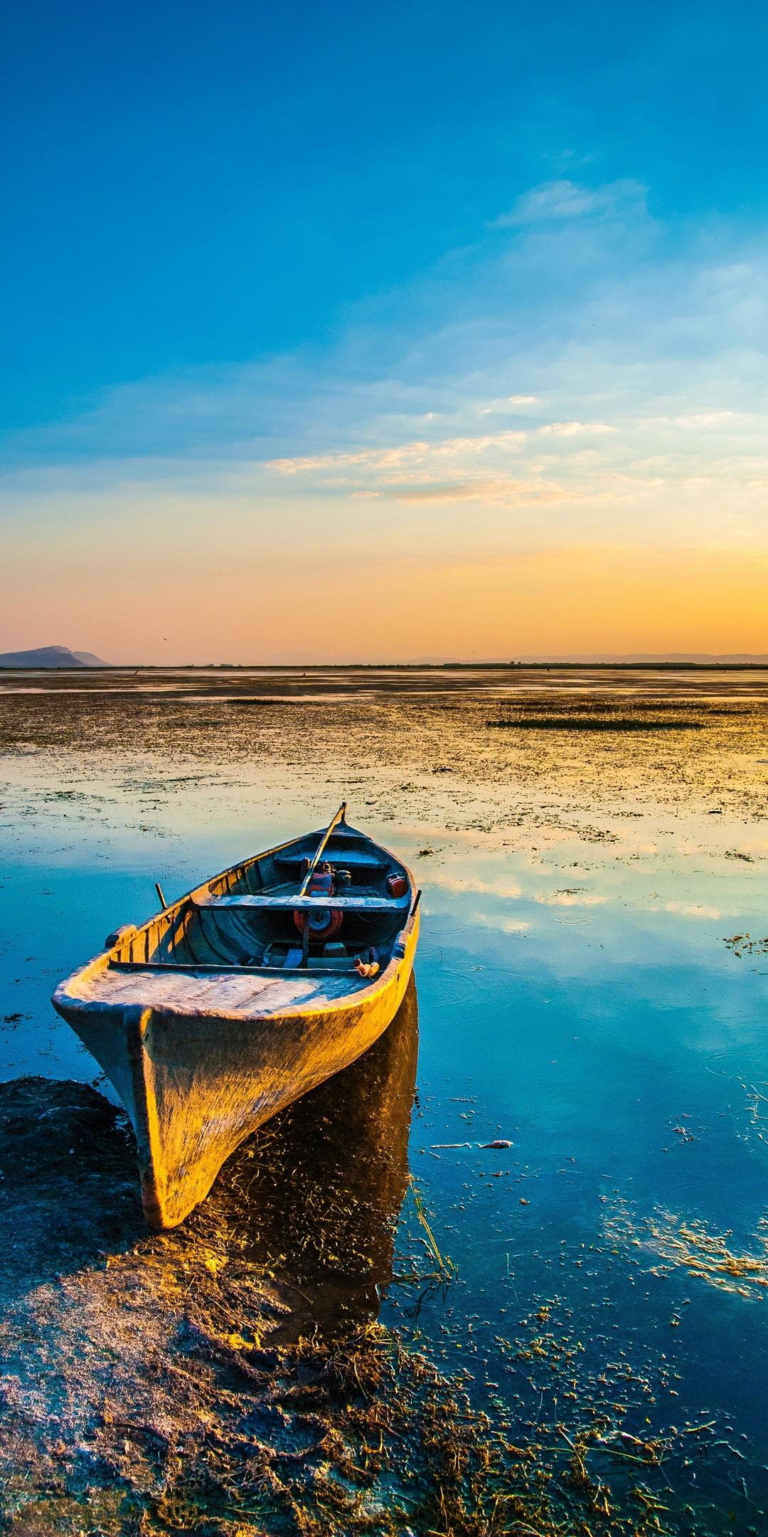 1080x2160 Wallpaper Sunset Sand Boat, Ship, Boat, Sunset, Sea, Background Free Image