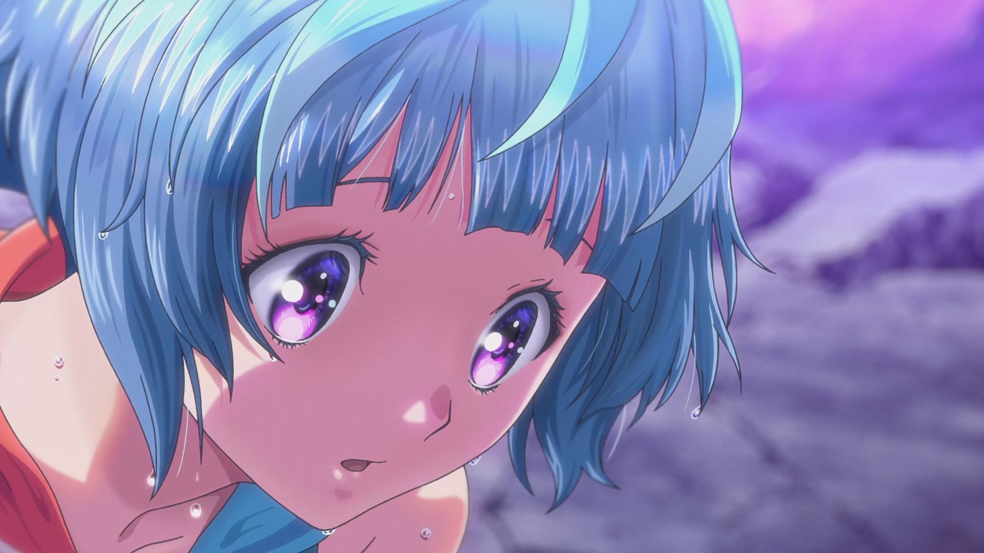 1920x1080 blue hair, Bubble (Movie), Uta (Bubble), anime, anime girls, screen shot, wet, sakugax1080 Wallpaper