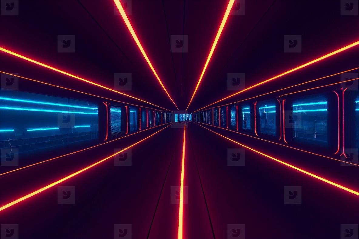 1184x789 Abstract sci fi futuristic hallway dark room in space station wi