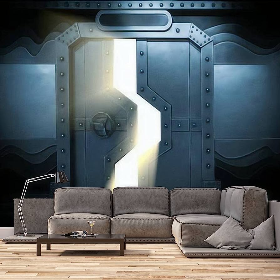 894x894 ARJRVIWNS Sci fi Scene Spacecraft Metal Gate Wallpaper, Self Adhesive Canvas Wall Paper, Modern Peel and Stick Wall Mural, Bedroom Living Room for Wall Decor 66x96