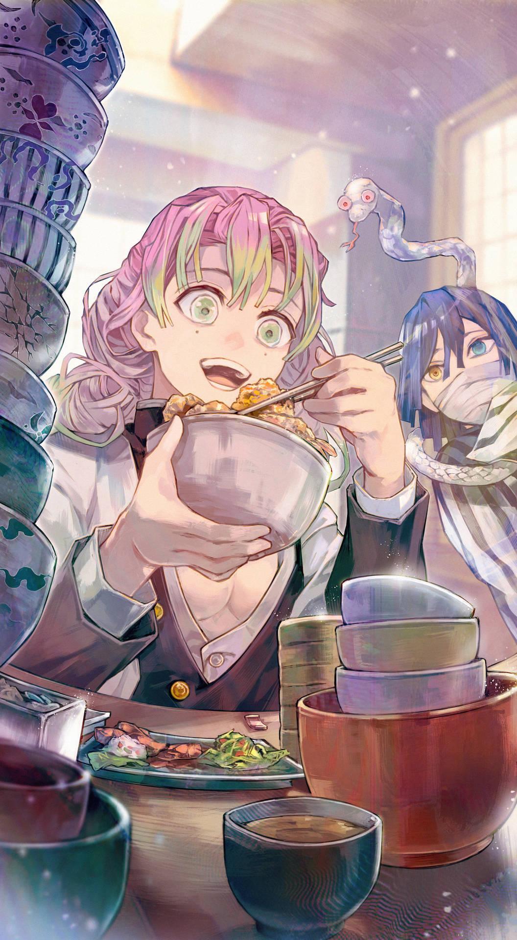 1056x1920 Download Mitsuri Kanroji Eating Wallpaper